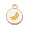 Alloy Enamel Pendants, Light Gold, Fruit, Flat Round, Banana, 17x13x1.8mm, Hole: 2.5mm