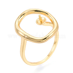 Oval Brass Cup Peg Ring Settings, Adjustable Ring Settings for Half Drilled Beads, Cadmium Free & Nickel Free & Lead Free, Real 18K Gold Plated, 19x16.5mm, Inner Diameter: 17mm, Pin: 0.8~1mm