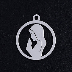 Tarnish Resistant 201 Stainless Steel Pendants, Virgin Mary, Stainless Steel Color, 17.5x15x1mm, Hole: 1.5mm