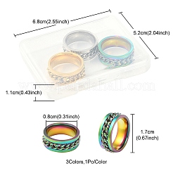 3Pcs 3 Colors 201 Stainless Steel Curb Chain Finger Rings Set for Women&nbsp;RJEW-YW0001-02