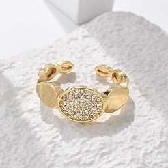 Oval Brass Micro Pave Clear Cubic Zirconia Cuff Finger Rings&nbsp;RJEW-C120-10G