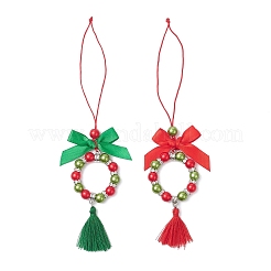 Christmas Wreath ABS Plastic Imitation Pearl Beads Pendant Decoration&nbsp;HJEW-JM04281