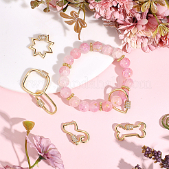 6Pcs 6 Styles Brass Micro Pave Clear Cubic Zirconia Screw Carabiner Lock Charms&nbsp;KK-ME0004-07