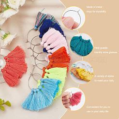 18Pcs 18 Colors Polycotton Tassel Fan Shape Wine Glass Charms&nbsp;AJEW-BC0003-93