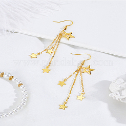 1 Pair Brass Star Tassel Dangle Earrings&nbsp;EJEW-LP0007-113G