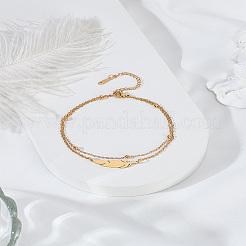 1Pc Feather Stainless Steel Link Chain Double Chain Anklets for Women&nbsp;AJEW-LP0007-82G