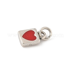 925 Sterling Silver FireBrick Enamel Heart Lock Charms&nbsp;STER-D305-03P