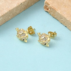 Fish Brass Micro Pave Clear Cubic Zirconia Stud Earrings&nbsp;EJEW-Z144-20G