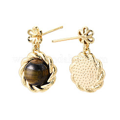 Brass & Tiger-Eye Stud Earring Findings&nbsp;KK-N258-17G