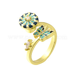 Helm & Butterfly Enamel Rotatable Cuff Rings for Women&nbsp;RJEW-R005-09G