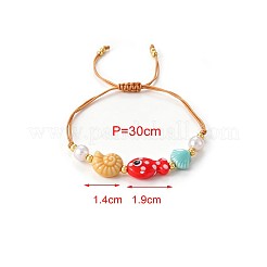 Summer Beach AdHandmade Porcelain Fish Shell Shape and Plastic Pearl Braided Bead Bracelets for Women&nbsp;WG2D1DA-01