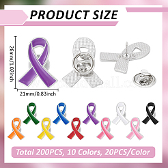 200Pcs 10 Colors Awareness Ribbon Zinc Alloy Enamel Pins&nbsp;JEWB-WA0001-02