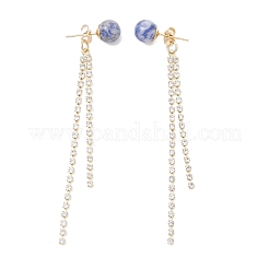 3 Pairs Brass Rhinestone Round Tassel Stud Earrings&nbsp;EJEW-JE06845