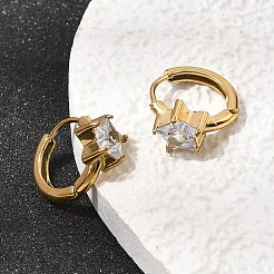 Star 304 Stainless Steel Clear Cubic Zirconia Hoop Earrings&nbsp;EJEW-P344-01G