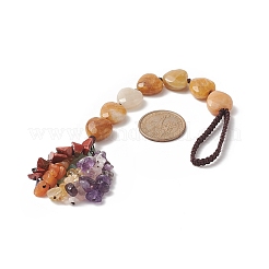 Heart Natural Yellow Jade & Mixed Stone Chips Tassel Pendant Decorations&nbsp;HJEW-JM00948-02