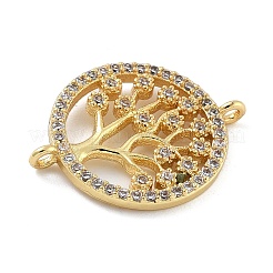 Rack Plating Brass Clear Cubic Zirconia Flat Round with Tree Connector Charms&nbsp;KK-A234-032G