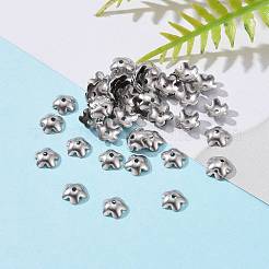 Tarnish Resistant 5-Petal Flower Smooth Surface 304 Stainless Steel Bead Caps&nbsp;STAS-R065-57