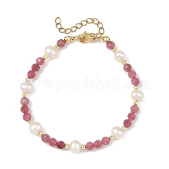 Faceted Round Gemstone & Natural Cultured Freshwater Pearl Beaded Bracelets for Women&nbsp;BJEW-JB14184