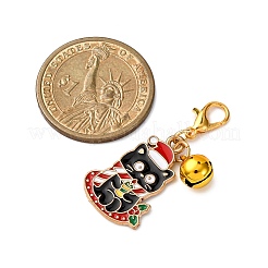 4Pcs Christmas Cat Alloy Enamel with Brass Bell Charms Pendant Decorations&nbsp;HJEW-JM04092