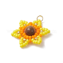 Natural Tiger Eye Glass Seed Beaded Pendants&nbsp;PALLOY-MZ00280