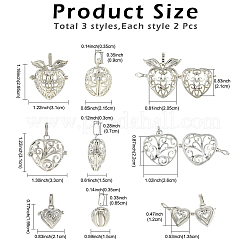 6Pcs 3 Styles Brass & Alloy  Bead Cage Pendants&nbsp;FIND-YW0011-82