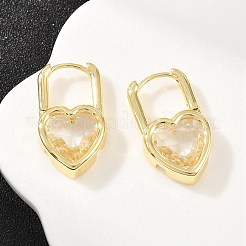 Heart Brass Micro Pave Clear Cubic Zirconia Hoop Earrings&nbsp;EJEW-D348-06G