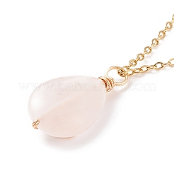 Natural Rose Quartz Teardrop Pendant Necklace&nbsp;NJEW-JN03900-01
