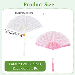 2Pcs 2 Colors Plastic & Cloth Folding Fans&nbsp;AJEW-CN0006-77