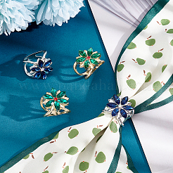 4Pcs 2 Colors Glass Flower Scarf Buckle Ring&nbsp;AJEW-PH0004-23