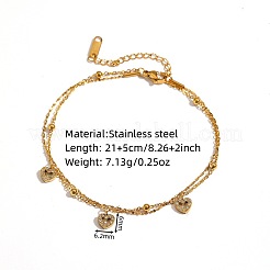 304 Stainless Steel Crystal Rhinestone Triple Heart Charm 2-Strand Anklets for Women&nbsp;WG509DE-01