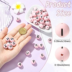 1 Set 26Pcs Pink Round with Letter Silicone Beads&nbsp;ST-CJ0041-011