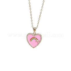 Brass Pave Clear Cubic Zirconia and Enamel Rainbow Heart Pendant Necklaces for Women&nbsp;WG192B2-02