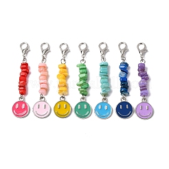 7Pcs Natural Freshwater Shell Chips & Smiling Face Alloy Enamel Pendant Decorations&nbsp;HJEW-JM04198-02