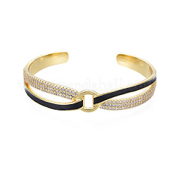 Clear Cubic Zirconia Criss Cross with Ring Open Cuff Bangle with Enamel&nbsp;BJEW-N012-018