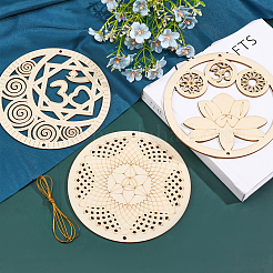 Wooden Bohemian Meditation Energy Symbol Cup Mats&nbsp;DJEW-WH0034-65B