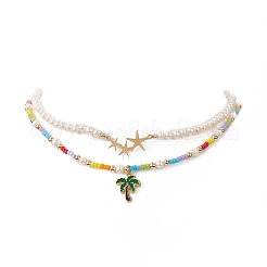 2Pcs 2 Styles Alloy Enamel Tree & Star Pendant Necklaces Set&nbsp;NJEW-JN04186