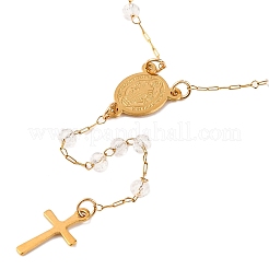 Ion Plating(IP) Crucifix Cross 304 Stainless Steel Rosary Bead Necklaces&nbsp;NJEW-M075-04G-01