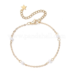 3Pcs 3 Styles Iron Star Charm Bracelet & Heart ABS Plastic Imitaion Pearl Beads Stretch Bracelet &  Round ABS Plastic Imitation Pearl Beads Link Bracelet Set for Women&nbsp;NJEW-JB12195