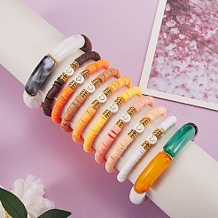 10Pcs 10 Style Handmade Polymer Clay Heishi Beaded Stretch Bracelets Set with Heart&nbsp;BJEW-SW00036-01