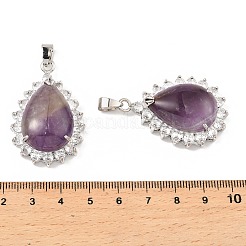 Natural Amethyst & Rhinestone Pendants&nbsp;G-K338-31P-12