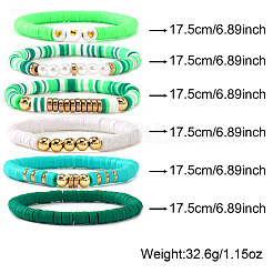 Polymer Clay Heishi Beaded Stretch Bracelets with Brass Beads for Daily Wear and Casual Style&nbsp;JO6865-1