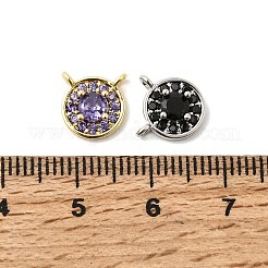 Brass Micro Pave Cubic Zirconia Flat Round Charms&nbsp;KK-F929-03