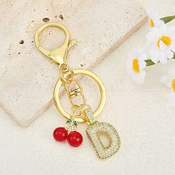 Brass Micro Pave Clear Cubic Zirconia Letter Pendant Keychain&nbsp;KEYC-SW00015-D