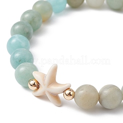 Natural Flower Amazonite Beaded Stretch Bracelet&nbsp;BJEW-JB09764-02