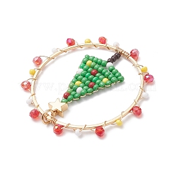 Handmade Glass Seed Beaded Flat Round with Christmas Tree Pendants&nbsp;PALLOY-MZ01066