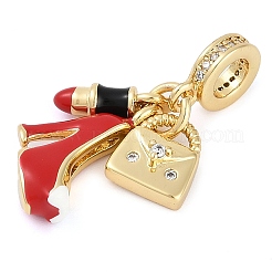 Rack Plating Brass Clear Cubic Zirconia Makeup European Dangle Charms&nbsp;KK-P287-34A-G