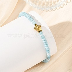 Ocean 304 Stainless Steel Sea Turtle & Ombre Effect Dyed Glass Rondelle Beaded Stretch Bracelets&nbsp;BJEW-JB14308