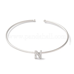 Rack Plating Brass Micro Pave Clear Cubic Zirconia Letter Open Cuff Bangles&nbsp;BJEW-A018-01P-N