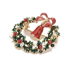 Colorful Christmas Wreath with Bell Enamel Pin with Rhinestone&nbsp;X-JEWB-A004-07G