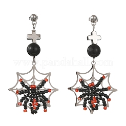 201 Stainless Steel & Glass Seed Dangle Earrings for Women&nbsp;EJEW-MZ00779